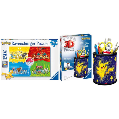 Ravensburger children's puzzle 10035 - Pokémon Types - 150 pieces XXL Pokémon puzzle & 3D puzzle 11257 - Utensilo Pokémon Pikachu - 54 pieces