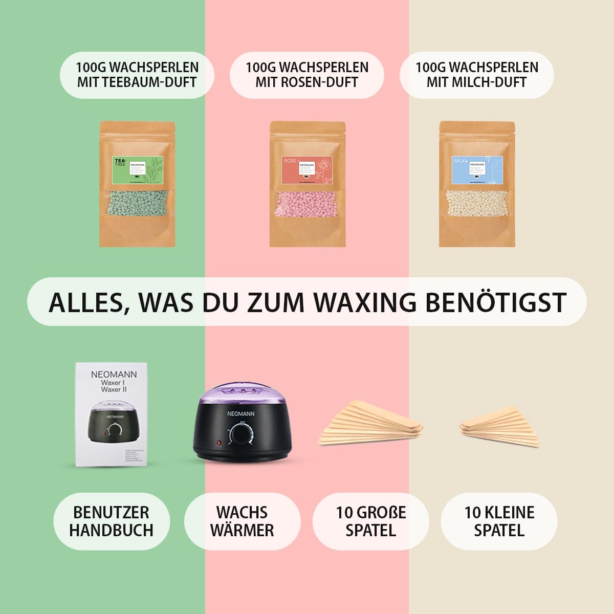 NEOMANN Waxer II - Premium hair removal waxing set with gift box & card - perfect spa gift for your loved ones (black, Waxer II)