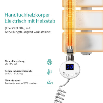 EMKE Electric Towel Warmer Radiator with Thermostat 762x400 mm, Electric Towel Heater with Heating Element White 400W - Ideal for keeping towels warm and dry in the bathroom.
