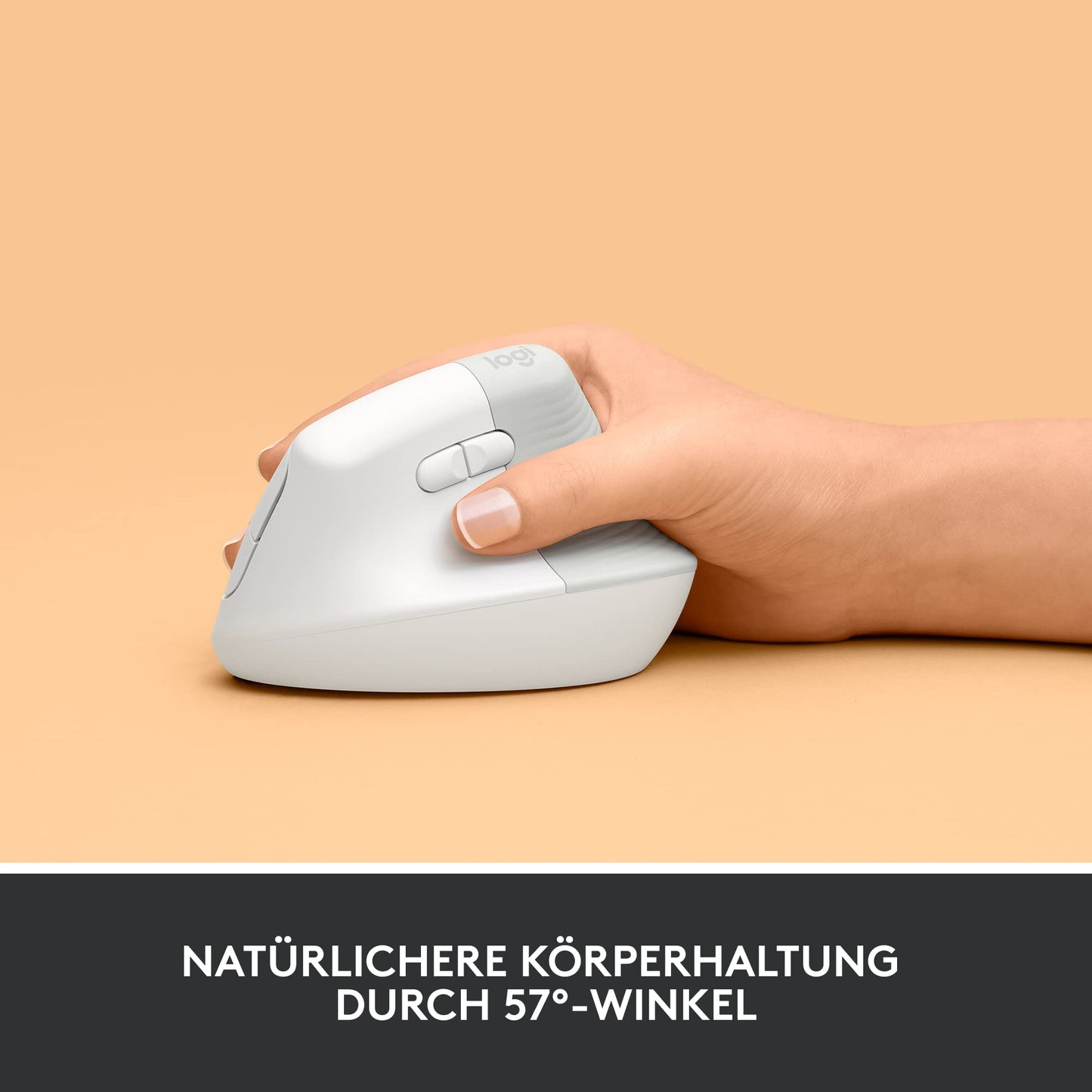 Logitech Lift Vertical Ergonomic Mouse, Wireless, Bluetooth or Logi Bolt USB Receiver, Quiet Clicks, 4 Buttons, Compatible with Windows/macOS/iPadOS, Laptop, PC - White