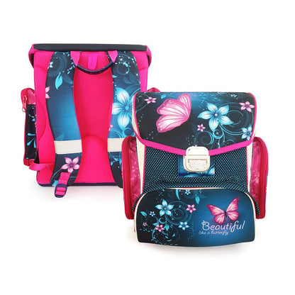 SCOOLSTAR Butterfly Schoolbag Set GIRLS 1st GRADE | 3-PIECE SET FOR ELEMENTARY SCHOOL | INCL. PENCIL CASE GYM BAG
