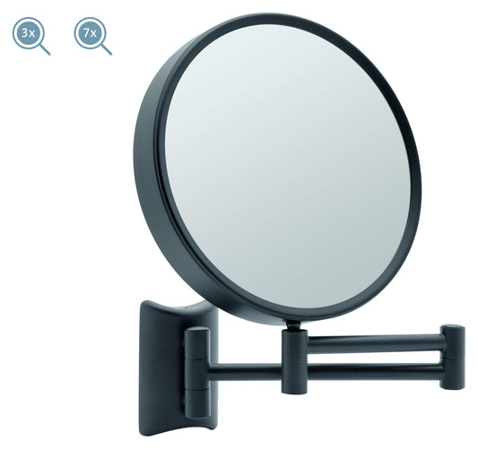 Libaro Makeup Mirror Imola - 360° rotatable vanity mirror with wall mount - double-sided shaving mirror with 3X & 7X magnification - extendable black metal bathroom mirror, Ø 19 cm