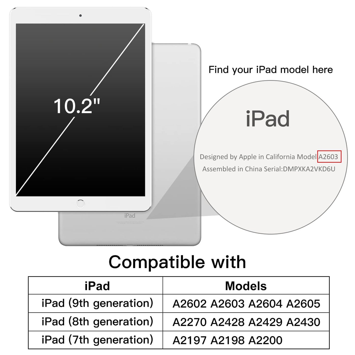 Jetech Rotating Case for iPad 9/8/7 (10.2 inch, 2021/2020/2019 model, 9th/8th/7th generation) with Pencil Holder, 360 Degree Rotatable Protective Case Stand, Transparent Back Cover (Black)