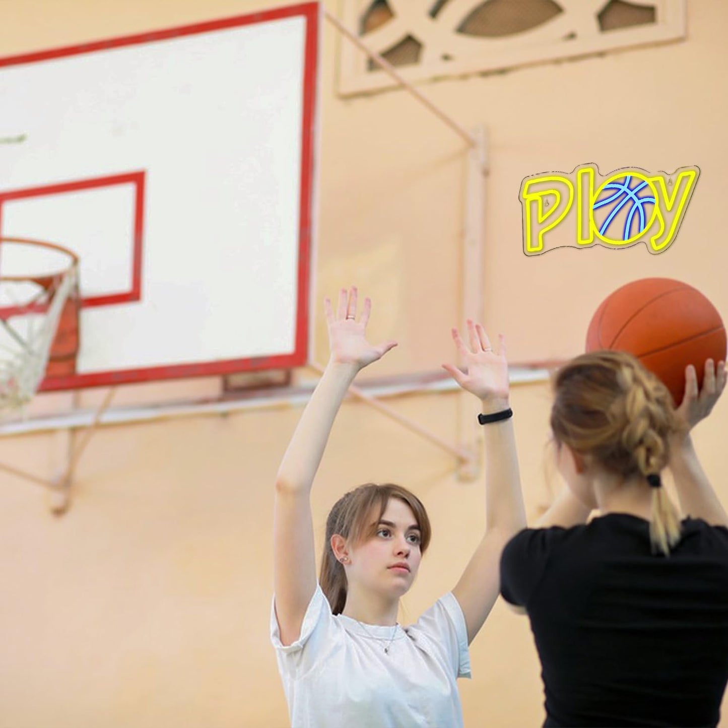 LUCUNSTAR Basketball Neon Sign for Wall Decor, Play Neon Light, Basketball LED Sign with USB Powered for Game Room, Living Room, Basketball Court