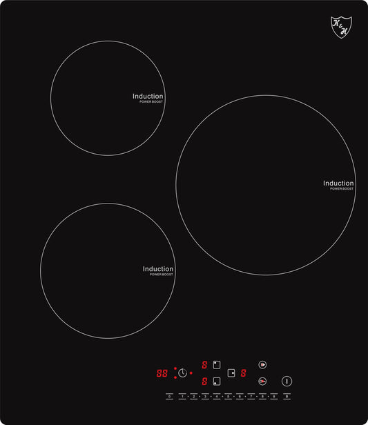 K&H Induction Cooktop 45-IN-5000 [3 ZONES] - Induction Cooking Plate - Induction Hob Plate Sensor Touch Control - Induction Cooktop Standalone for Installation - 5000 Watts - 17 Power Levels (45cm)