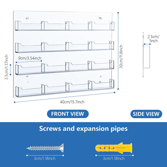 Keweni Acrylic Business Card Holder Wall Mount, Clear Sticker Display Rack Multiple clear acrylic card organizers Sticker display stand Pre-drilled index card storage 2PCS