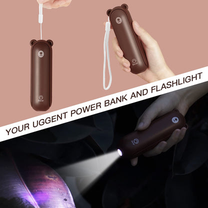 JISULIFE Mini Handheld Fan 3 IN 1, with 4500mAh Powerbank USB Battery Small, Battery Powered Max 37Hrs Runtime Portable Fan, Flashlight Function-Brown