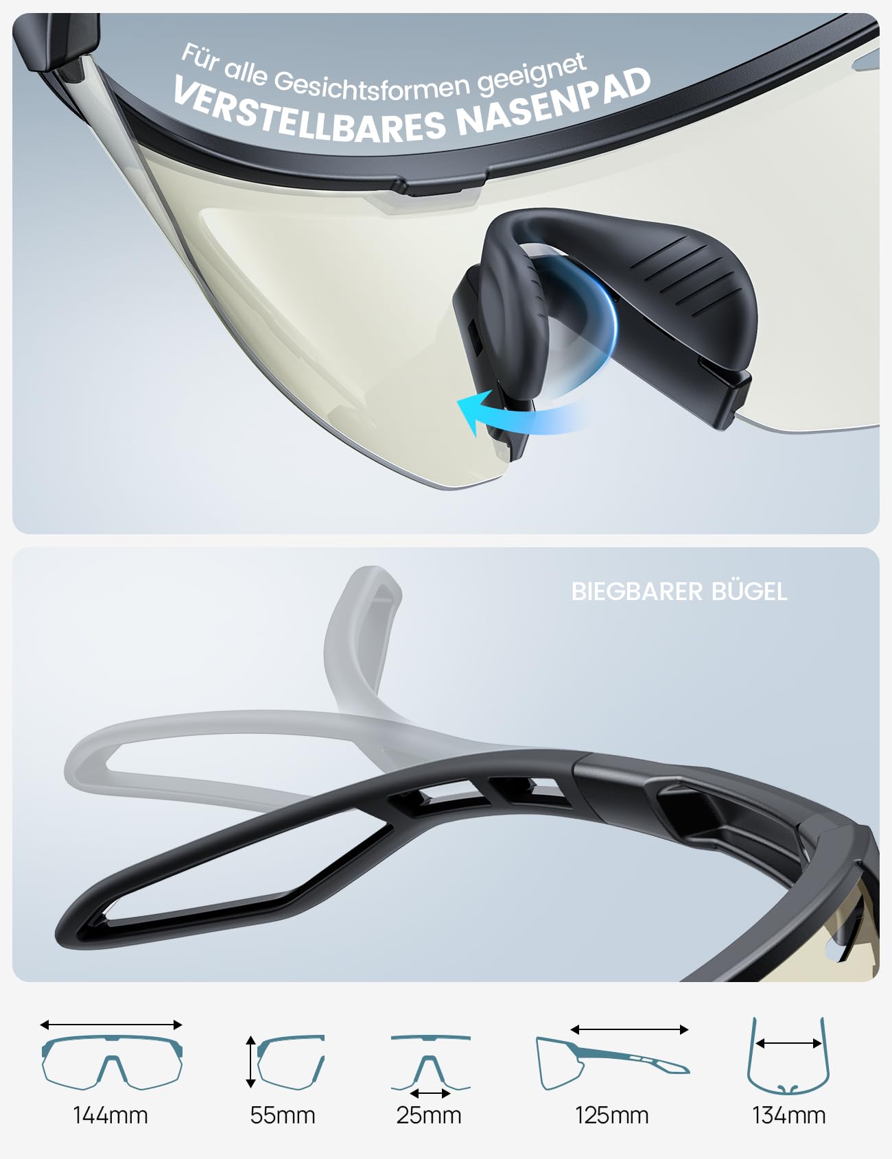Lamicall cycling glasses for men, quick glasses for women - [3S self-tinting] [28g TR-90 ultralight] cycling sunglasses with adjustable nose pads & temples, UV400 running glasses sports glasses for cycling/running.