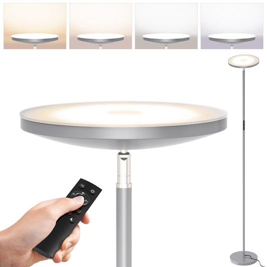Anten LED floor lamp 30W, dimmable with 4 color temperatures, industrial standing lamp with touch & remote control, suitable for living room, bedroom, gray.