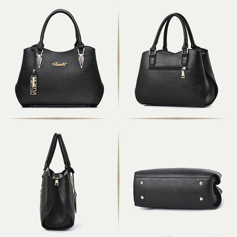 BestoU Women's Black Leather Large Handbag Ladies Shoulder Bag Women's Crossbody Bag (Black)