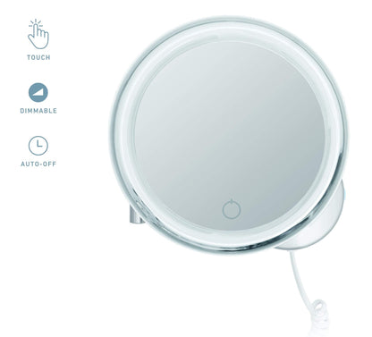 Libaro LED Makeup Mirror Siena - 7x magnification mirror with wall mounting - dimmable makeup mirror with auto-off & LED lighting - bathroom mirror with white cable, chrome-plated metal.