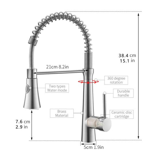 TIMACO kitchen faucet 360° swivel kitchen tap mixer kitchen faucet brushed nickel spiral spring faucet.