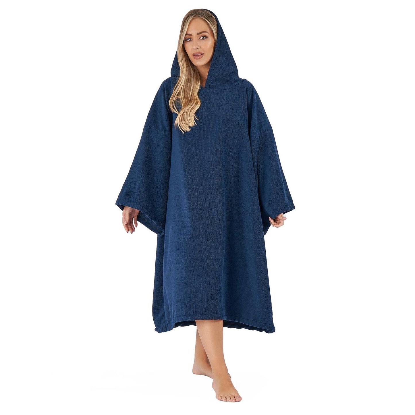 Brentford's hooded towel poncho for men and adults, large for bathing, swimming, surfing, wrapping, for men and boys bathing poncho ladies navy blue