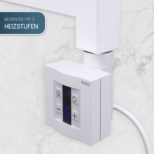 anapont electric premium bathroom radiator Marlin - straight - color - timer function - towel radiator - electric bathroom heating - towel heater - made in Germany (1185h x 600w, white)
