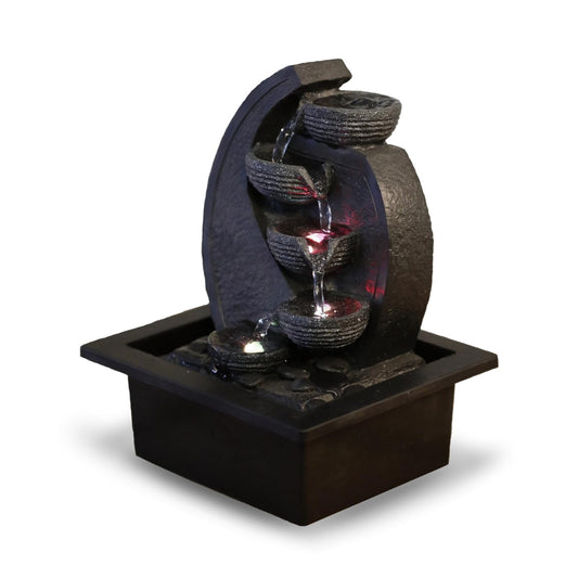 Zen'Light - Room Fountain Waterfall V2 4 Levels in Natural Stone Effect with Colored LED Light - Modern Zen Table Decoration, Ideal for Meditation and Relaxation - H 26 cm.