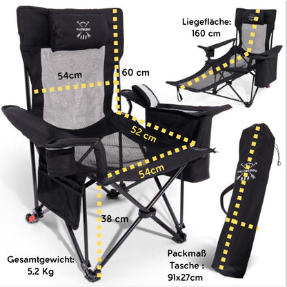 Faltbuddy® camping chair foldable & lounger collapsible 2in1 180kg black [XXL cooler bag] folding chair I collapsible chair I fishing chair camping lounger beach lounger foldable lightweight - angler beach festival outdoor