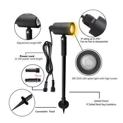 CHNXU 4-piece LED garden lighting 3W garden light IP67 waterproof warm white 3000K 180LM height adjustable garden lamp garden spotlight with 12V power supply for outdoor trees, meadows, gardens, lawns, yards.