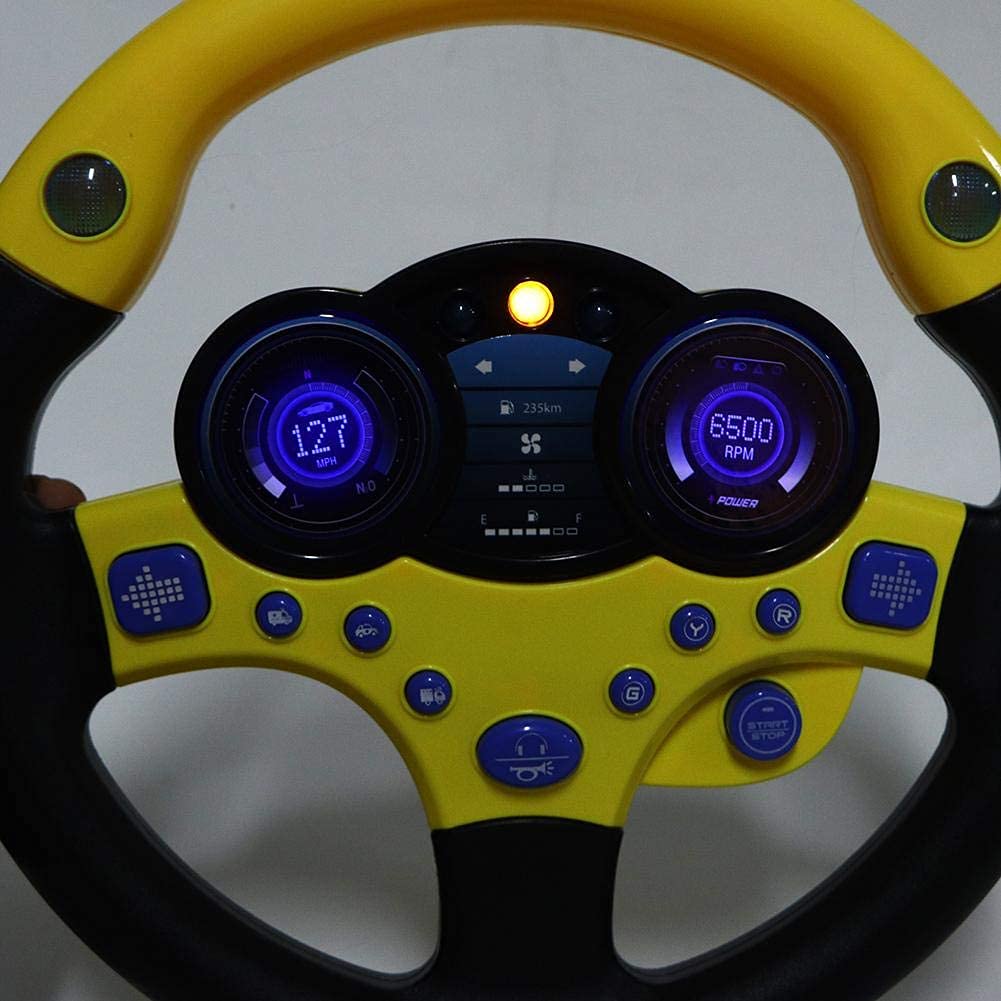 Steering wheel toy passenger car toy with music and lights child children driving learning toy musical education for toddler driver beginner [Yellow]