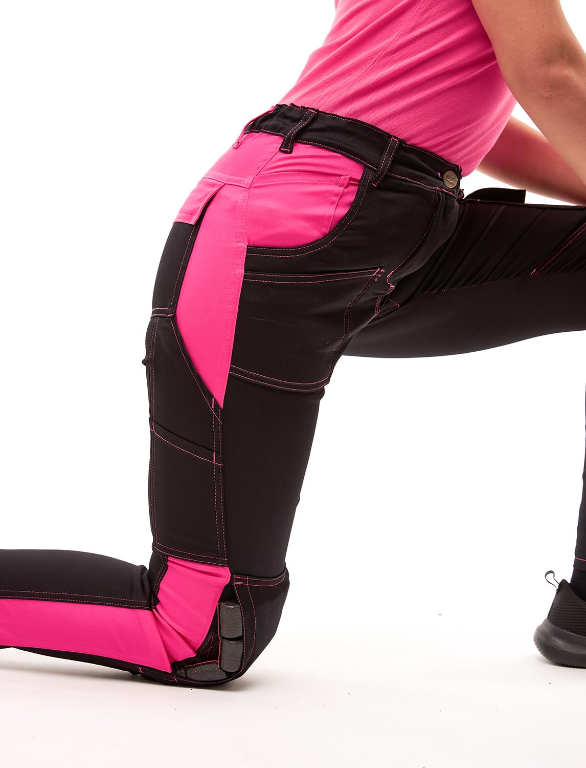 StrongAnt ladies work pants Powerstretch for women waist pants with knee pad pockets - Black-Pink size 38