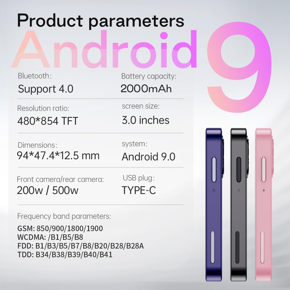 ZOKOE Mini mobile smartphone for kids 3-inch screen 2000mAh 3GB RAM 64GB ROM 2.0+5.0MP Face unlock 4G no contract phone (Black)