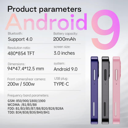 ZOKOE Mini mobile smartphone for kids 3-inch screen 2000mAh 3GB RAM 64GB ROM 2.0+5.0MP Face unlock 4G no contract phone (Black)