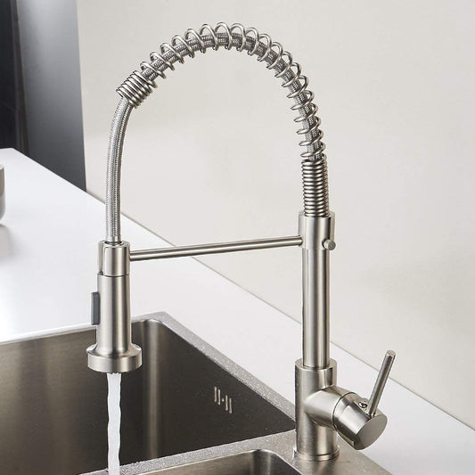 Aimadi kitchen faucet mixer tap kitchen faucet spiral spring faucet kitchen sink dish rinse sink faucet single lever mixer pull-out brushed nickel.