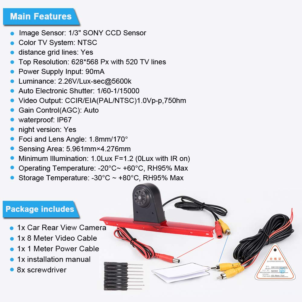 Car brake light reverse camera for VW T5 Bus Transporter Multivan Caravelle (New feature: adjustable angle and distance)
