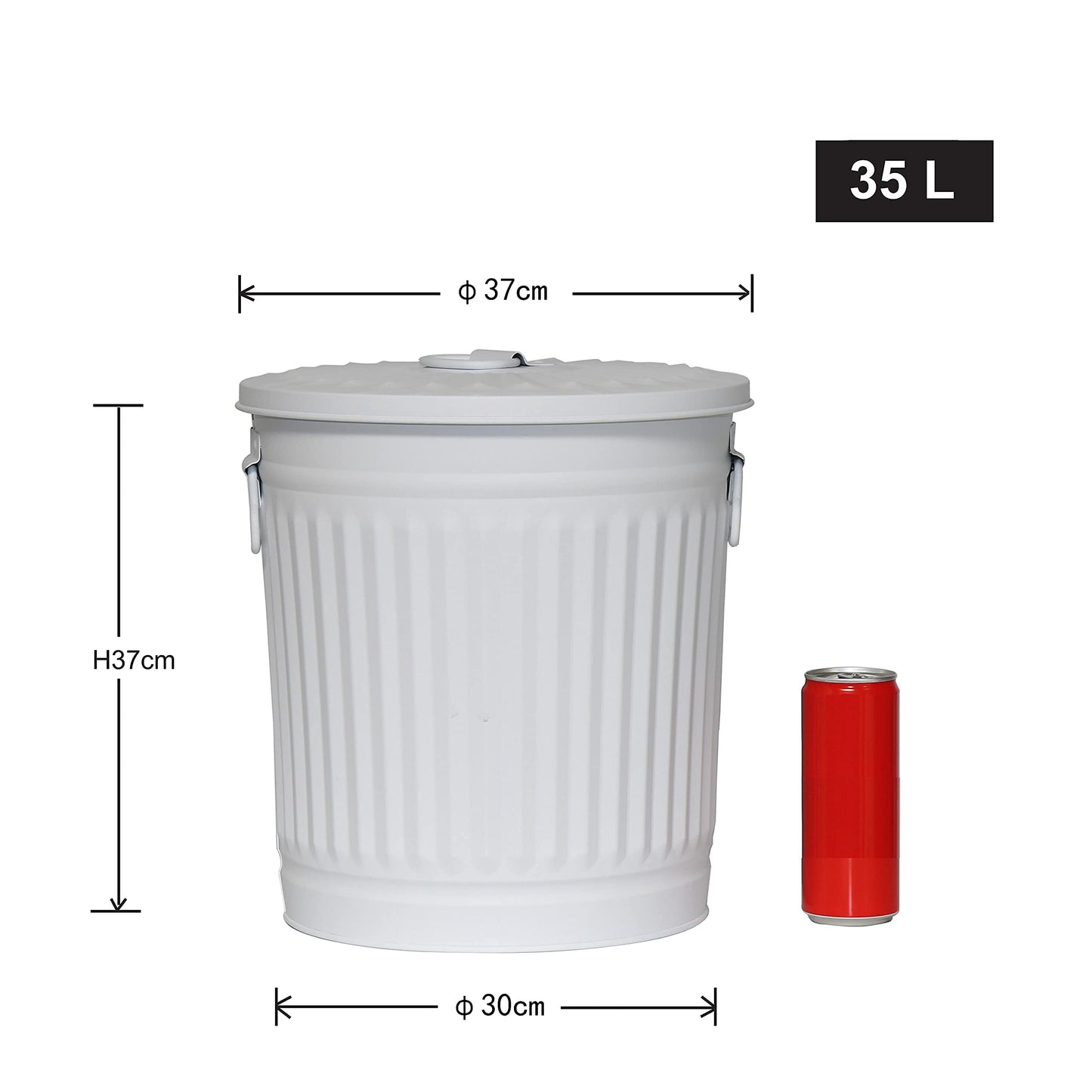 Jinfa Large metal bin with lid and handles - trash can for yellow bag, deposit container, fireplace ash bucket, feed bin, pellet container - sturdy & decorative in retro design.