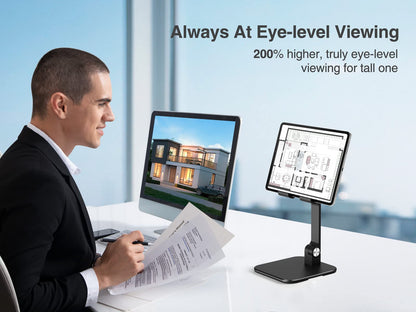 Elitehood Adjustable Aluminum iPad Stand, Adjustable Tablet Holder for Table, Foldable Tablet Stand for iPad Pro 12.9, Air, Mini, Galaxy Tab up to 4-1 Inch - Black