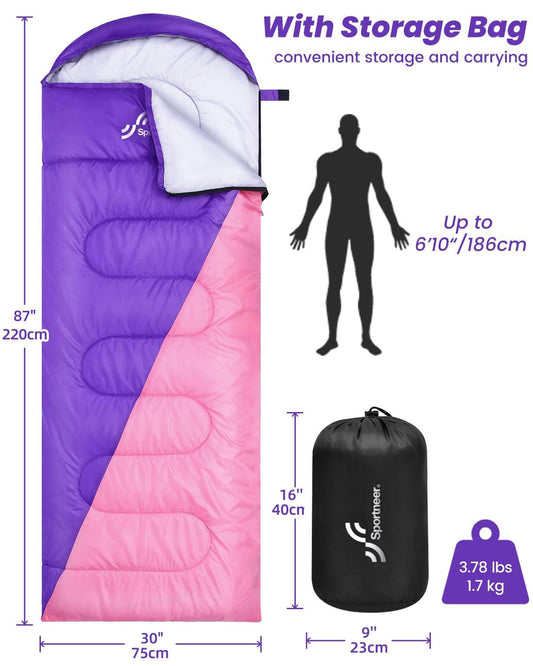 Outdoor camping sleeping bag: Sportneer 3-4 season summer sleeping bag, winter sleeping bag, compact, portable, ultralight 1.7kg with full filling for adult trekking travel.