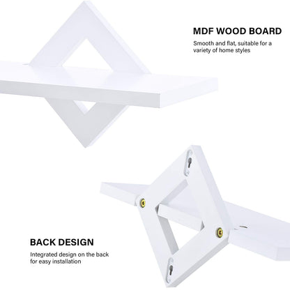 piorlado Wall Shelf Set in white, floating wooden shelf, sturdy wall hanging shelf board for up to 9kg, perfect for living room, bedroom, hallway, kitchen, shelf board lengths of 27/34/42cm.