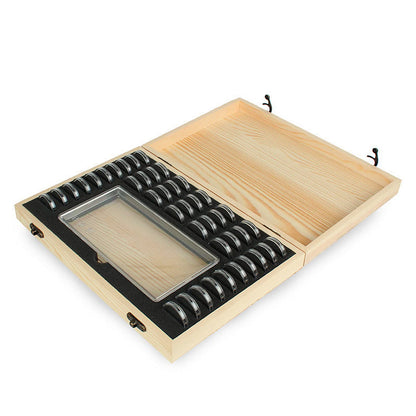 Wooden coin capsule holder, coin storage box, coin collection holder with lock, coin collector organizer, container, coin display for 40 coins and 100 banknotes.