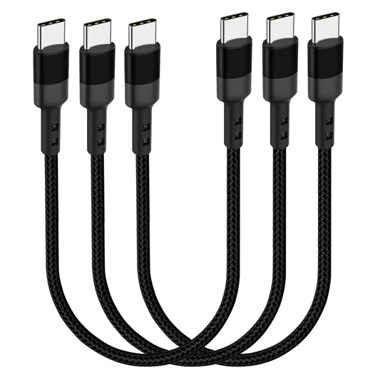 30cm USB C to USB C Cable, 3-Pack 12 inch 20V 3A Type C PD Fast Charging Cable Compatible with Samsung Galaxy S20/S9 Ultra Note 20, Pixel 4/3 XL.