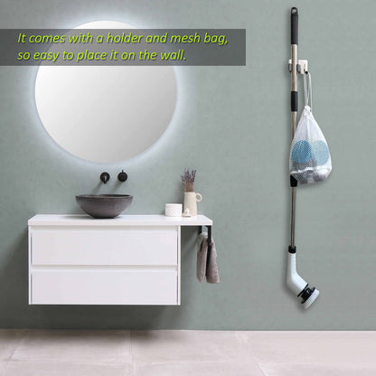 Electric cleaning brush, FARI shower cleaning brush with 8 interchangeable drill brush heads, cordless scrubber with adjustable handle, bathroom and shower cleaner.