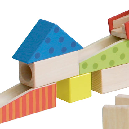roba Ball track 100 pieces - Large wooden ball track - Marble run including building blocks with sound effects and glass marbles - Motor skills toy adjustable - Colorful wood