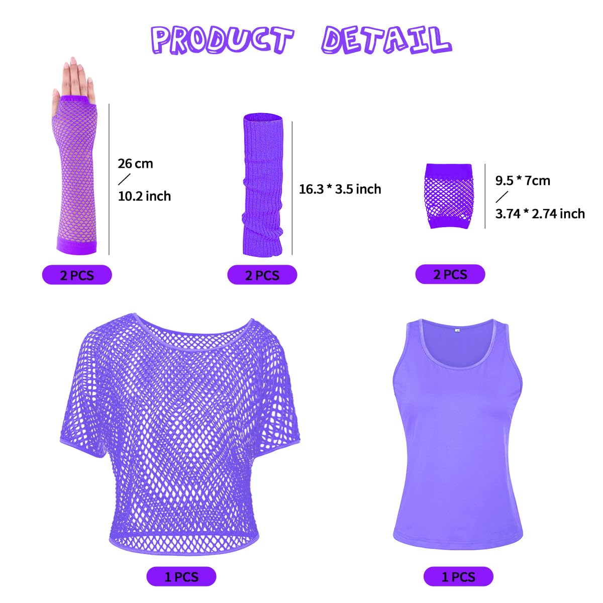 WILDPARTY 80s 90s Outfit Women, Mesh Shirt, Tank top, Leg warmers, Fishnet gloves, Costume 80s Mesh top Women Tops Neon Shirt 80s Aerobic Outfit Clothing Theme Party Clothes