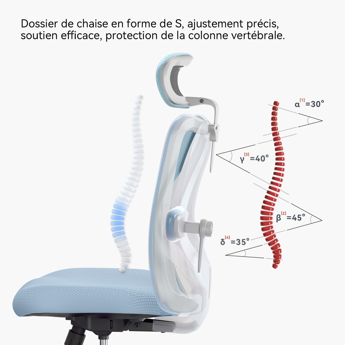 SIHOO M18 office chair ergonomic, computer desk chair with adjustable headrest and lumbar support, high back executive swivel chair for home office (light blue)