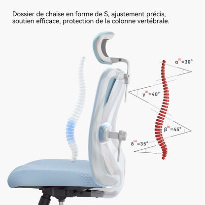SIHOO M18 office chair ergonomic, computer desk chair with adjustable headrest and lumbar support, high back executive swivel chair for home office (light blue)
