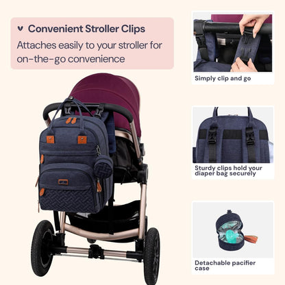 BabbleRoo Diaper Bag Backpack - Large Capacity, 17 Pockets, Water-Resistant - with Changing Pad, Removable Pacifier Holder, Stroller Straps - Travel Backpack for Mom & Dad