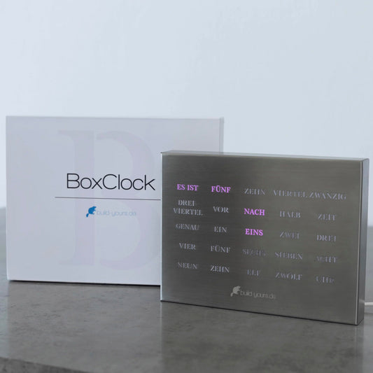 build-your-own BoxClock Stainless Steel - The word clock for your desk - LED desk clock - Elegant office clock made of brushed stainless steel