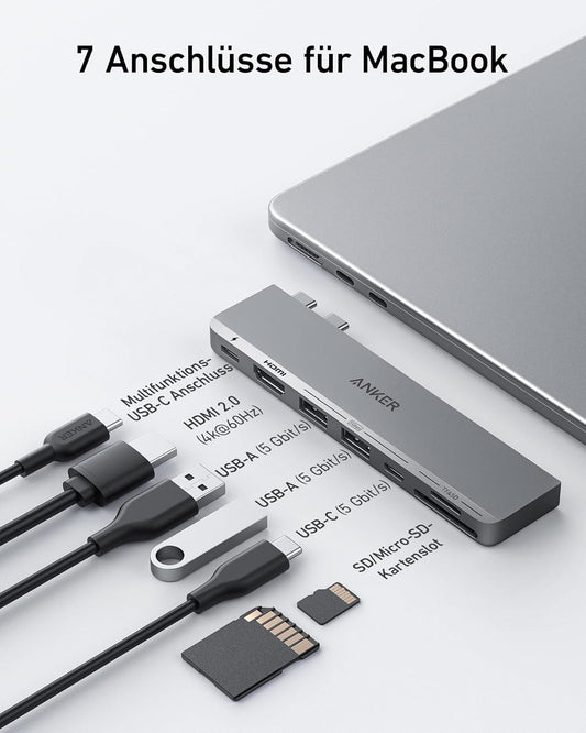 Anchor USB-C Hub for MacBook, Anchor 547 USB-C Hub (7-in-2), Compatible with Thunderbolt 4 Port, 4K HDMI, 2 USB-A ports for MacBook Pro 13 inch, MacBook Air M1/M2, and more.