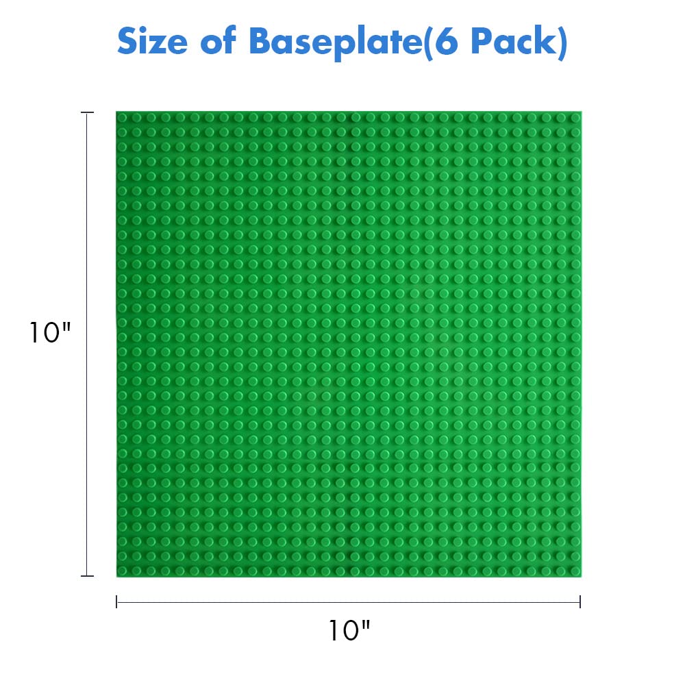Lekebaby 6-Pack Building Plate Set Compatible with Most Brands, 25*25cm, White Blue Green Baseplate