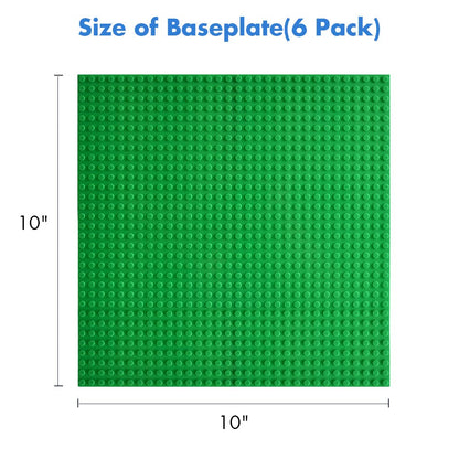 Lekebaby 6-Pack Building Plate Set Compatible with Most Brands, 25*25cm, White Blue Green Baseplate