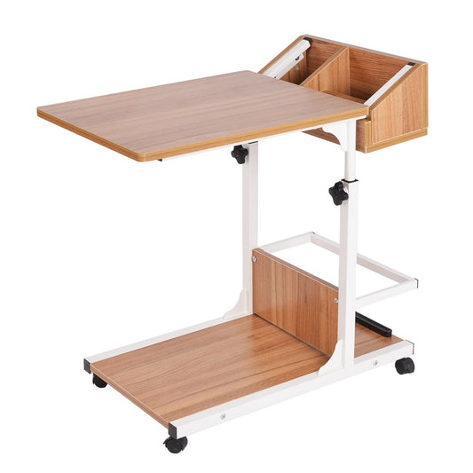 soges Side Table Nursing Table Height Adjustable Computer Desk Laptop Desk PC Notebook Table Laptop Stand Notebook Stand with Wheels and Storage Space for Small Items, Oak