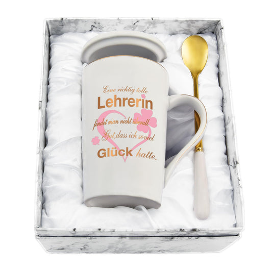 Joyful coffee cup farewell gift for teacher - it's hard to find a really great teacher - farewell gift for the best favorite teacher, 400ml white.
