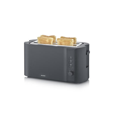 SEVERIN Long Slot Toaster, 4 slices with built-in bun warmer, 2 long slot toaster slots, various warming levels, 1,400 W, Matt Black, AT 2591