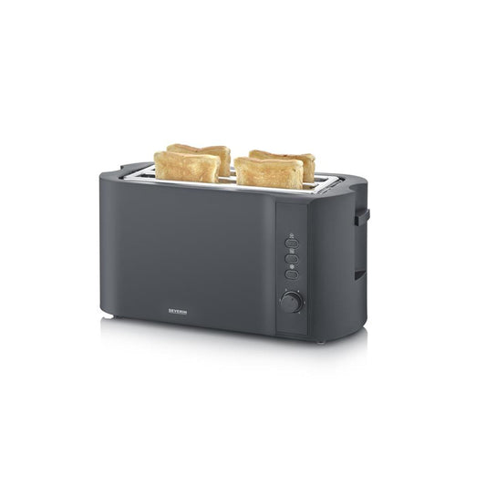SEVERIN Long Slot Toaster, 4 slices with built-in bun warmer, 2 long slot toaster slots, various warming levels, 1,400 W, Matt Black, AT 2591
