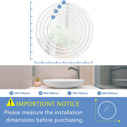 Finmyrs Bathroom Mirror with Lighting Round 50 cm LED Mirror Bathroom with Touch Switch Fog-free Bathroom Mirror Dimmable Illuminated Cool White Warm White 19.69 inch