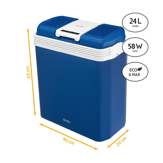 TZS First Austria - Cooler box 24L electric 12V 230V connection for car & power outlet - Thermo-electric Cool Box cools & warms - Mini fridge with handle - For camping, festivals, travel - Blue