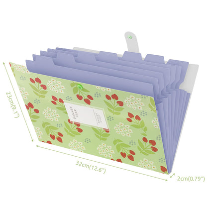 KONVINIT expanding file folder A4 size, document organizer with 7 compartments, portable floral patterned file folder with labels, for school/home/office, pack of 3.